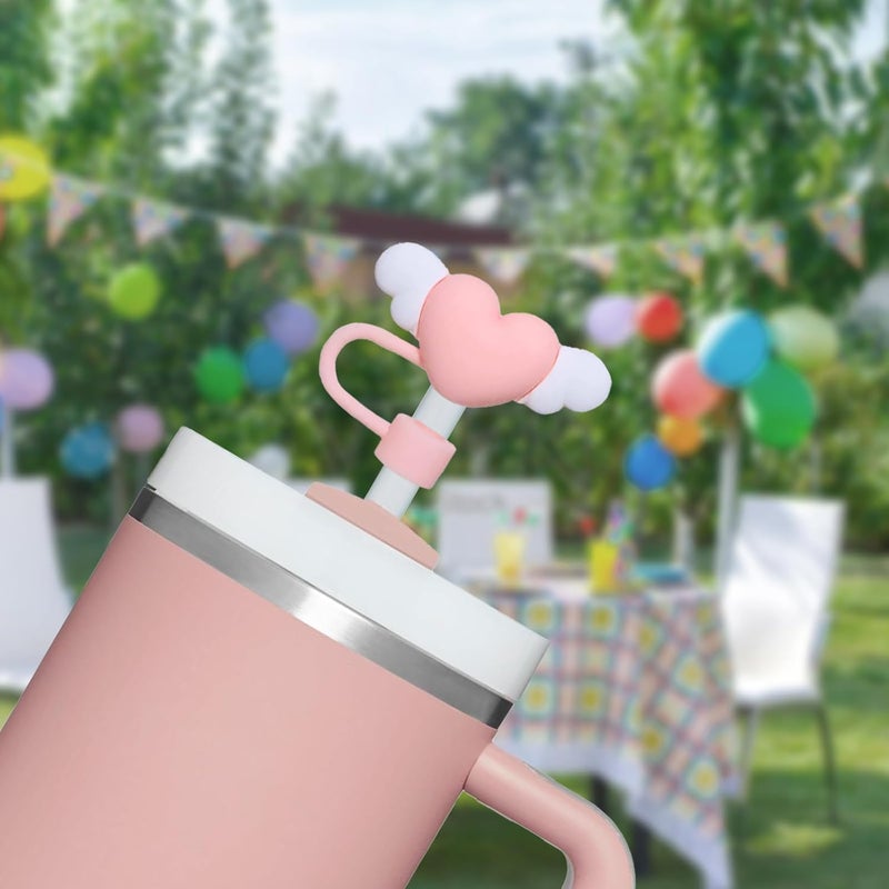 vikgle 4 Pcs 0.4in Straw Cover for Stanley Cup, Silicone Straw Topper Set for 30&40oz Stanley Tumble, Fit for 10mm/0.4in Straws (Pink) - Image 5